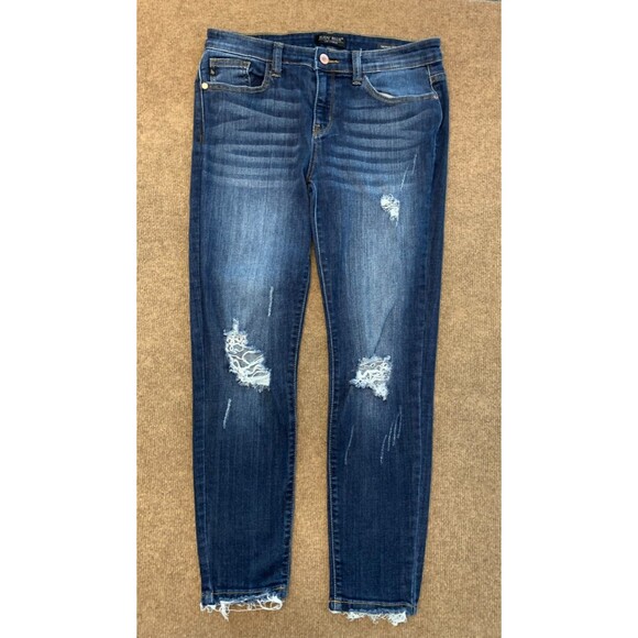 Judy Blue Skinny Fit Jeans Womens 11/30 Distressed Stretch Whiskered Y2K Denim - Picture 1 of 9